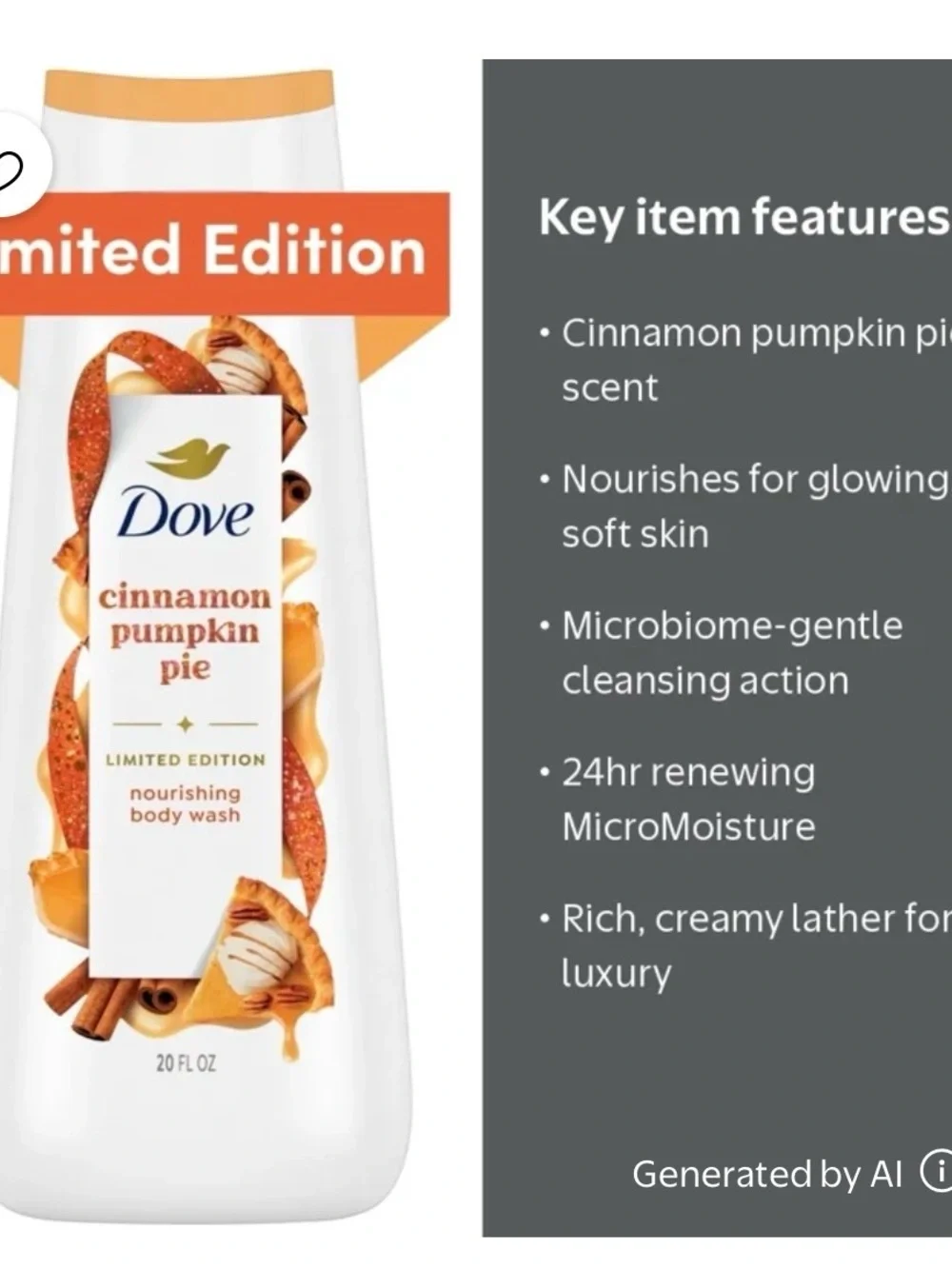 Dove cinnamon pumpkin